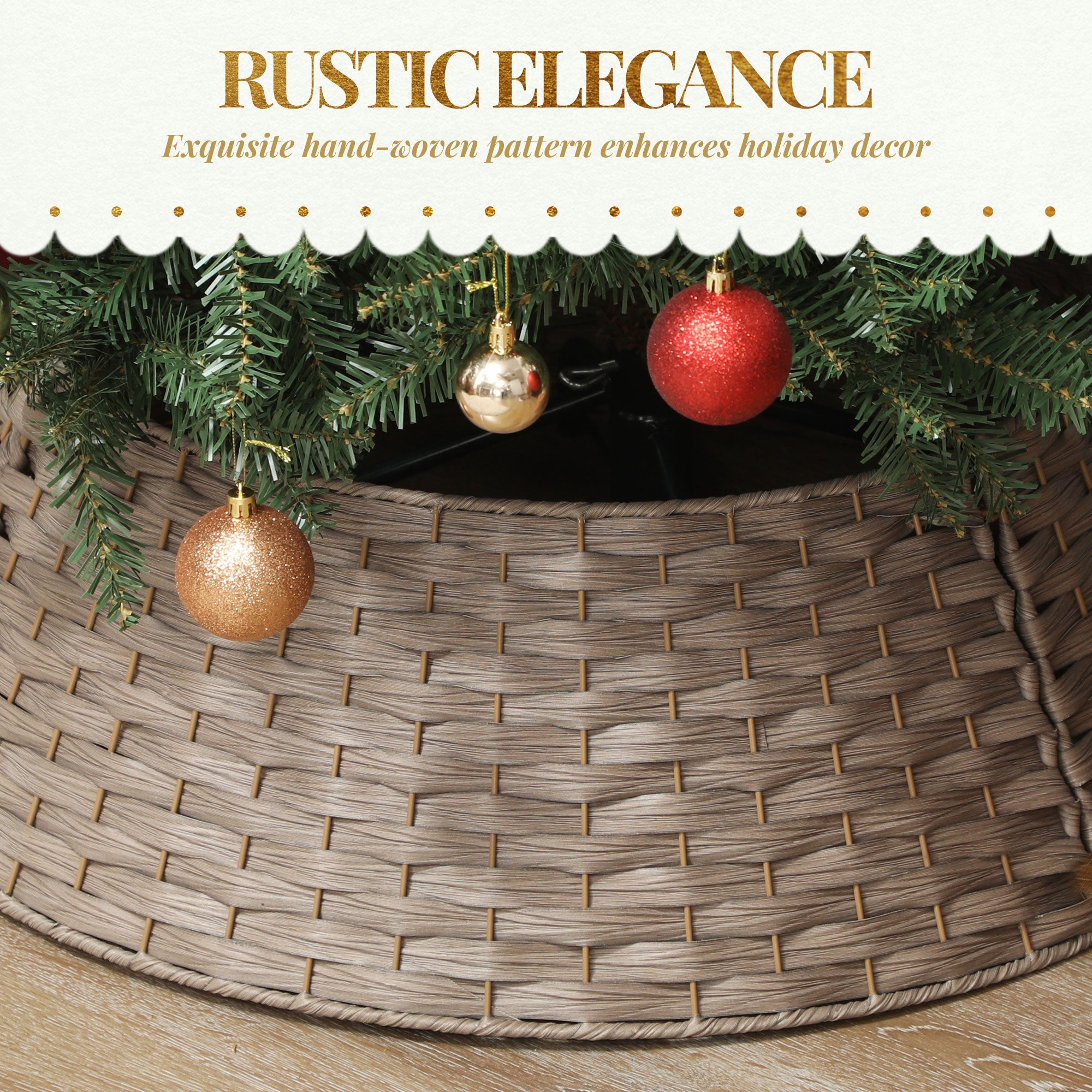 Rustic Christmas Tree Skirt – Rattan Stand Base Cover