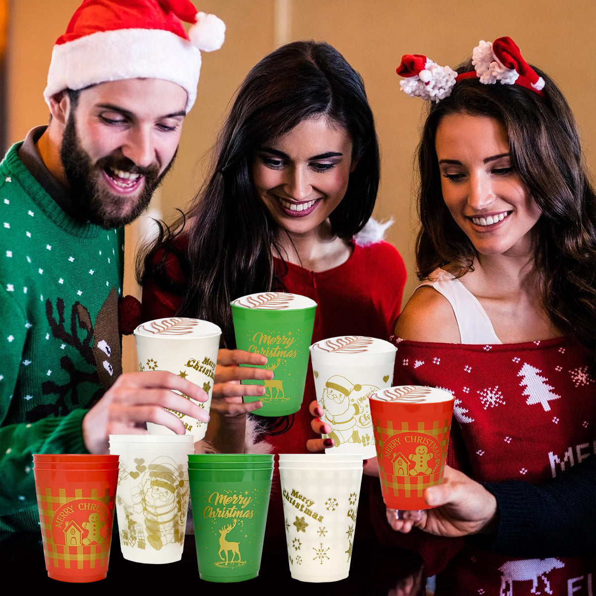 Christmas Drink Cups Set of 12 - Festive Party Cups - LumiqHome