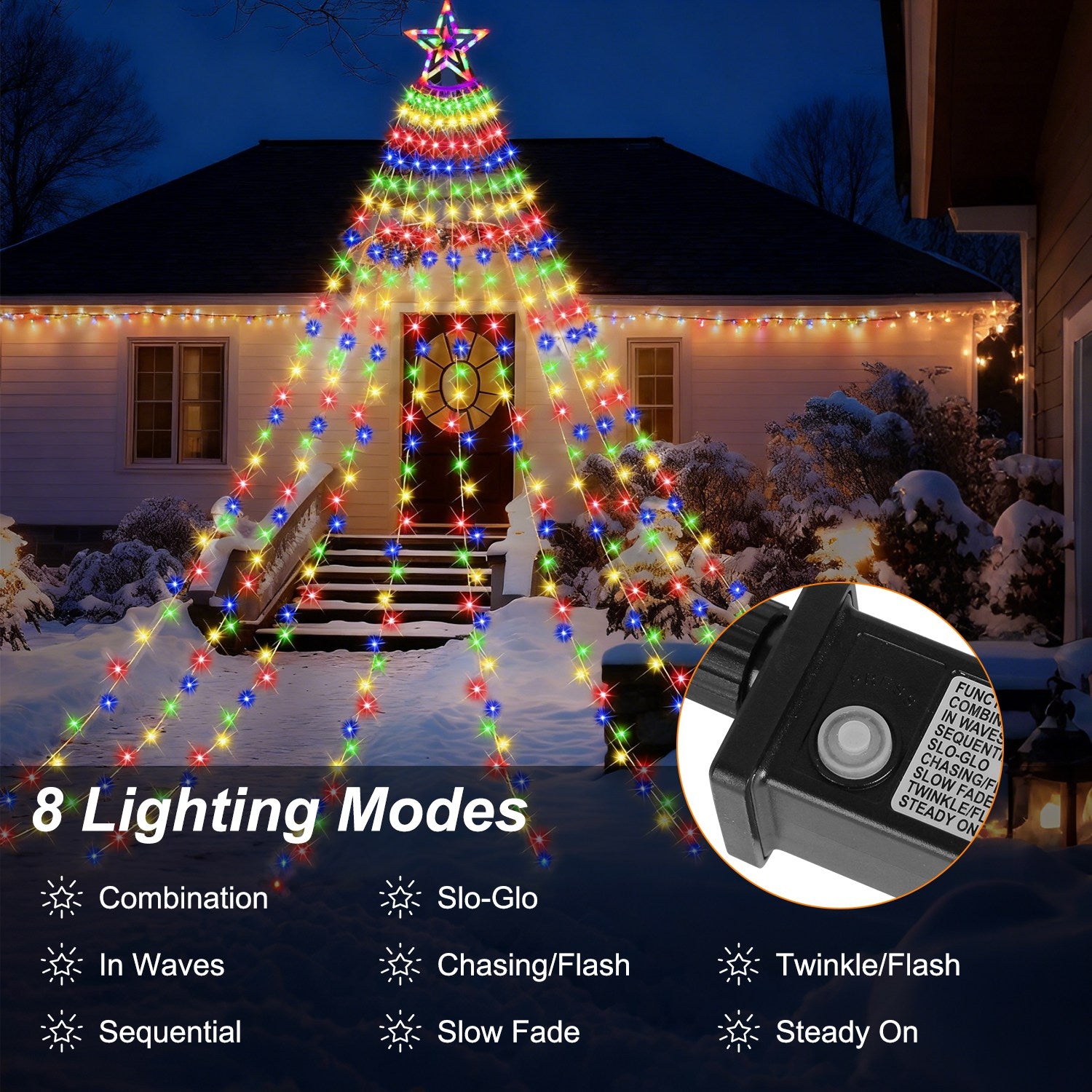 Christmas Star Waterfall Tree String Light – 350 LED Multicolor – LumiqHome