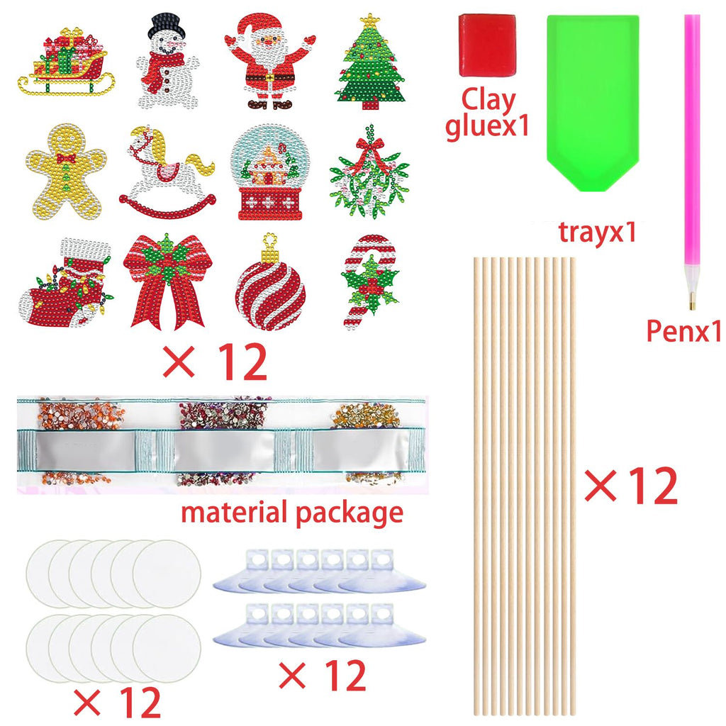 Christmas Rhinestone Painting Kits Set of 12 - DIY Garden Stake Decorations - LumiqHome
