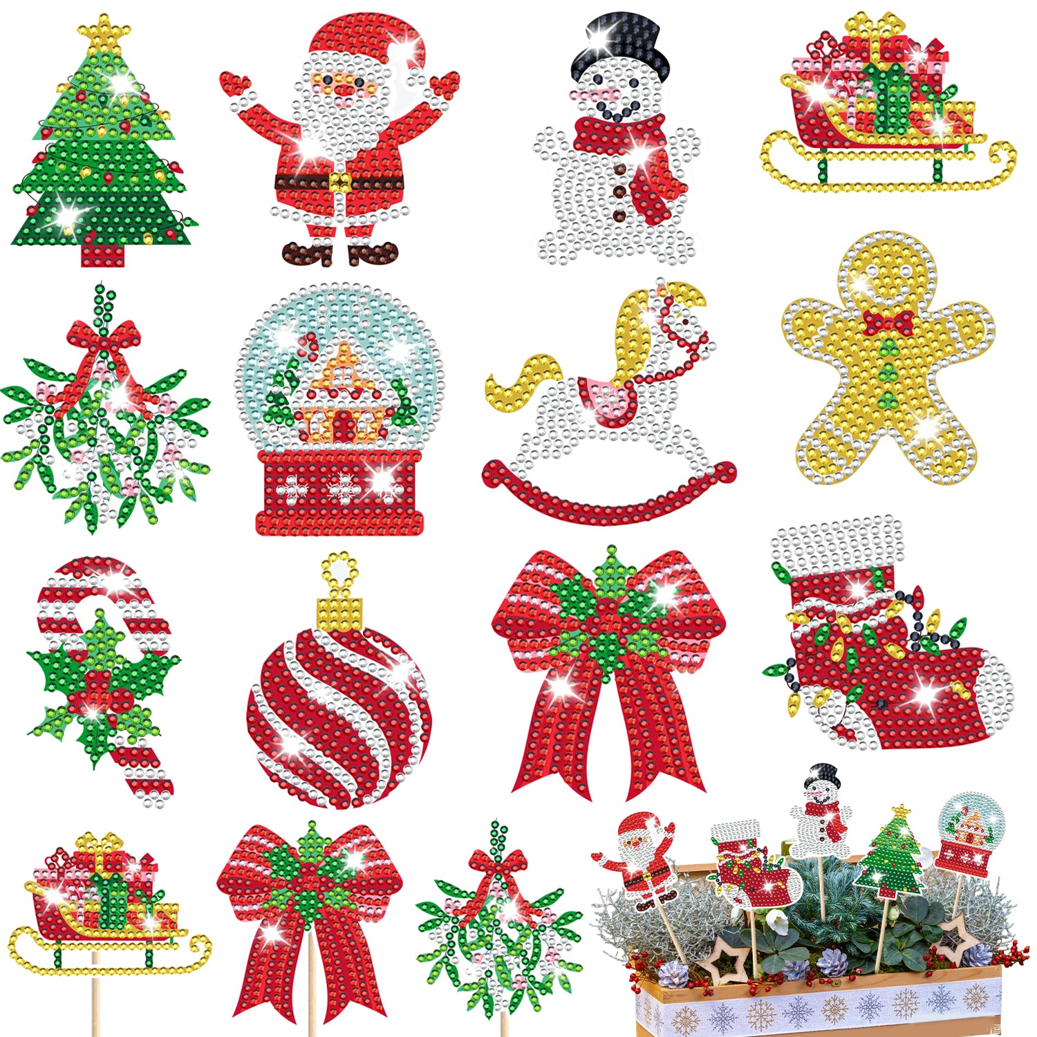 Christmas Rhinestone Painting Kits Set of 12 - DIY Festive Craft - LumiqHome