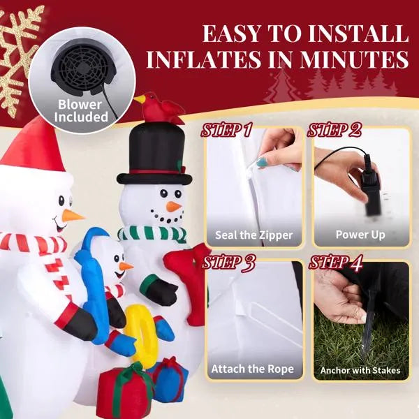 8ft LED Inflatable Snowman Family with JOY Sign & Christmas Tree - LumiqHome
