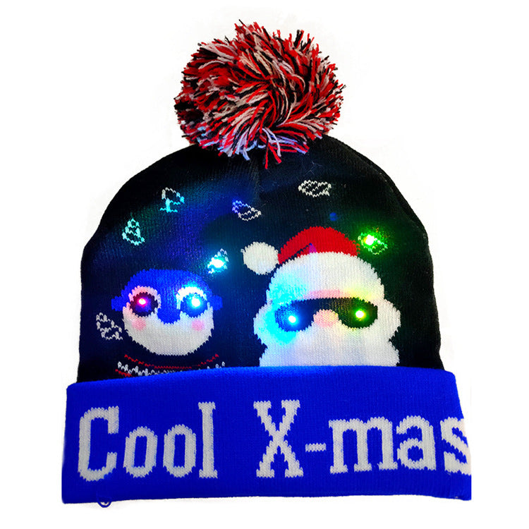 LED Christmas knitted beanie Cool X-mas design with pom pom – LumiqHome
