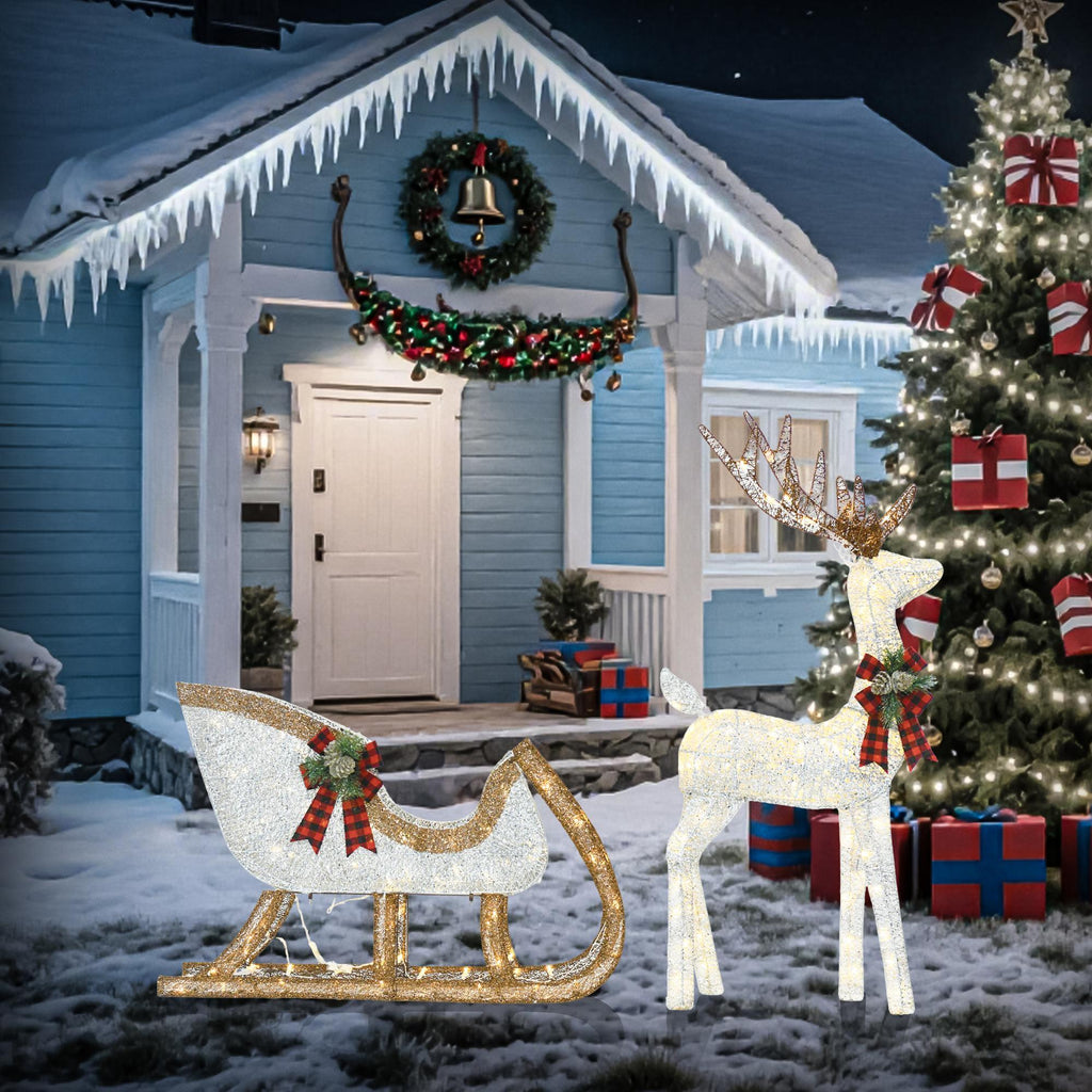 48-inch Christmas Reindeer And 38-inch Sleigh Decoratio by LumiqHome – elegant led christmas décor in a cozy setting