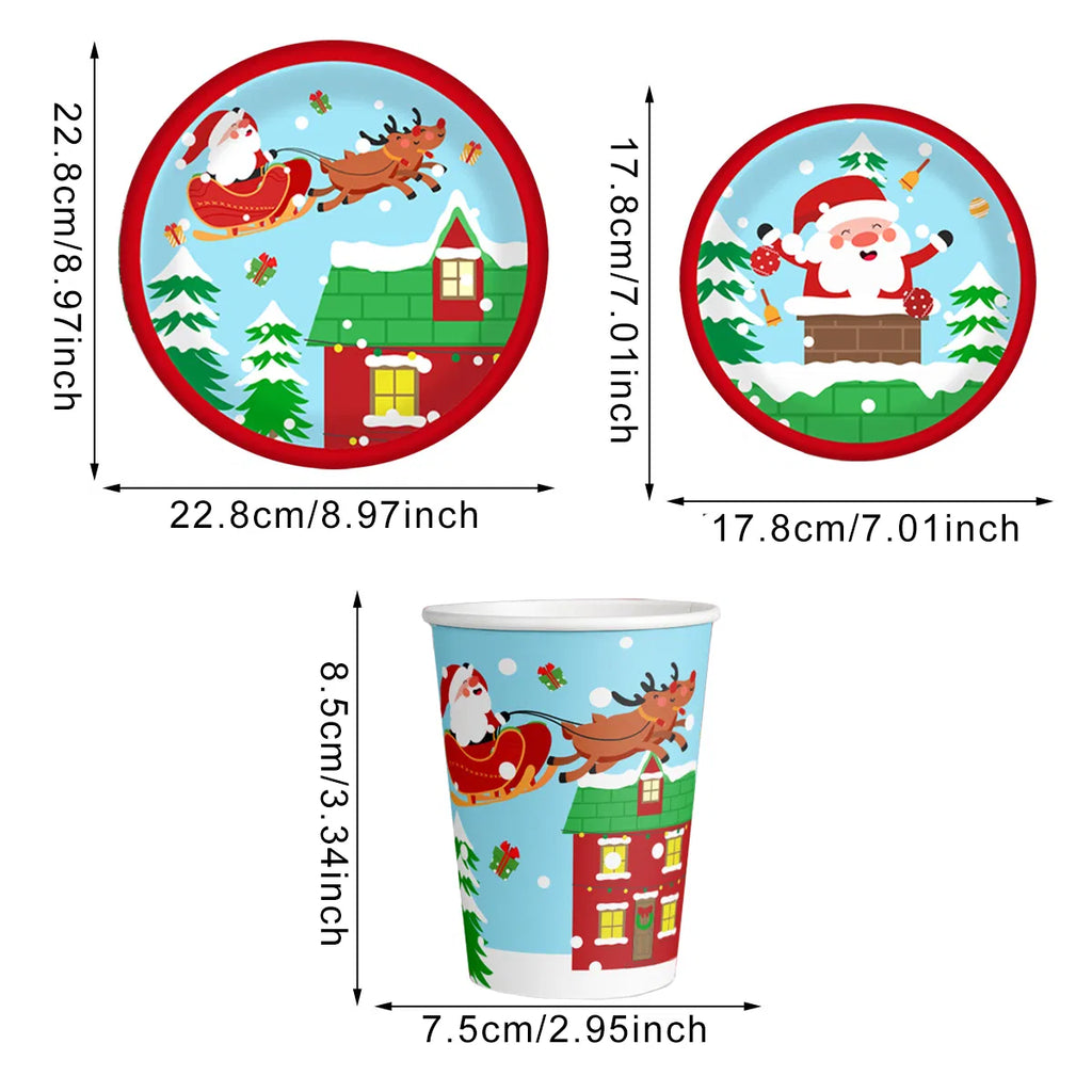 Christmas Party Tableware Set 30pcs – Paper Plates & Cups – LumiqHome