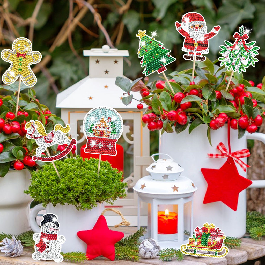Christmas Rhinestone Painting Kits Set of 12 - DIY Garden Stake Decorations - LumiqHome
