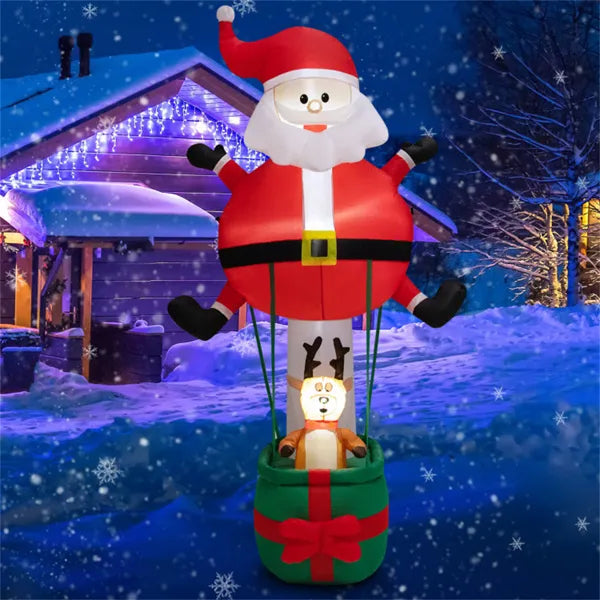 8ft LED Inflatable Santa Claus and Reindeer - Outdoor Christmas Decoration - LumiqHome