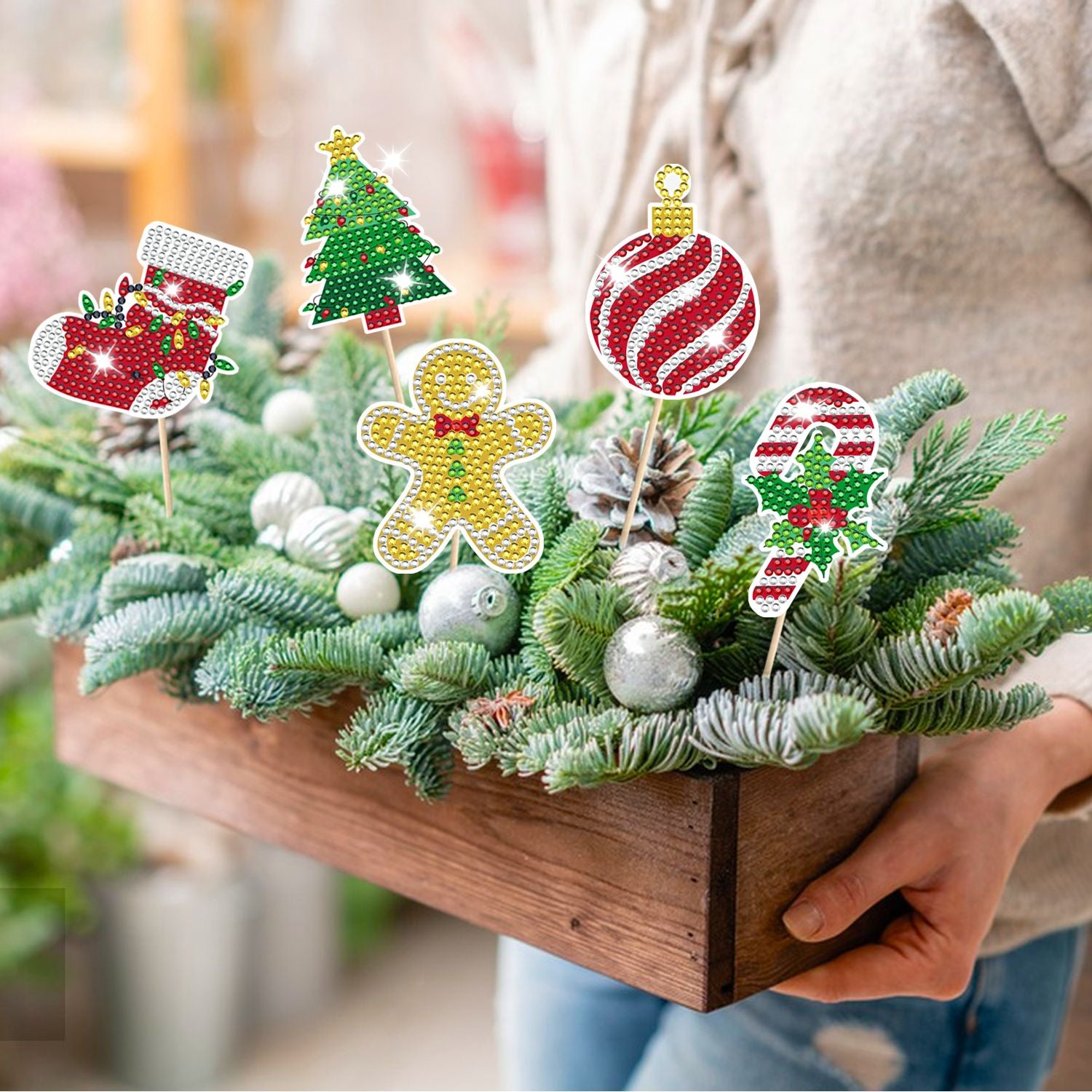 Christmas Rhinestone Painting Kits Set of 12 - DIY Garden Stake Decorations - LumiqHome