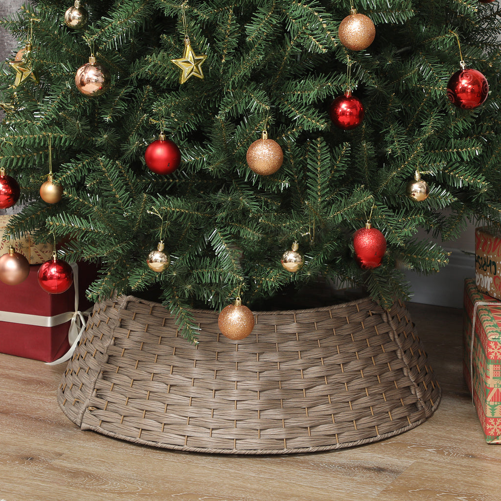 Rustic Christmas Tree Skirt – Rattan Stand Base Cover