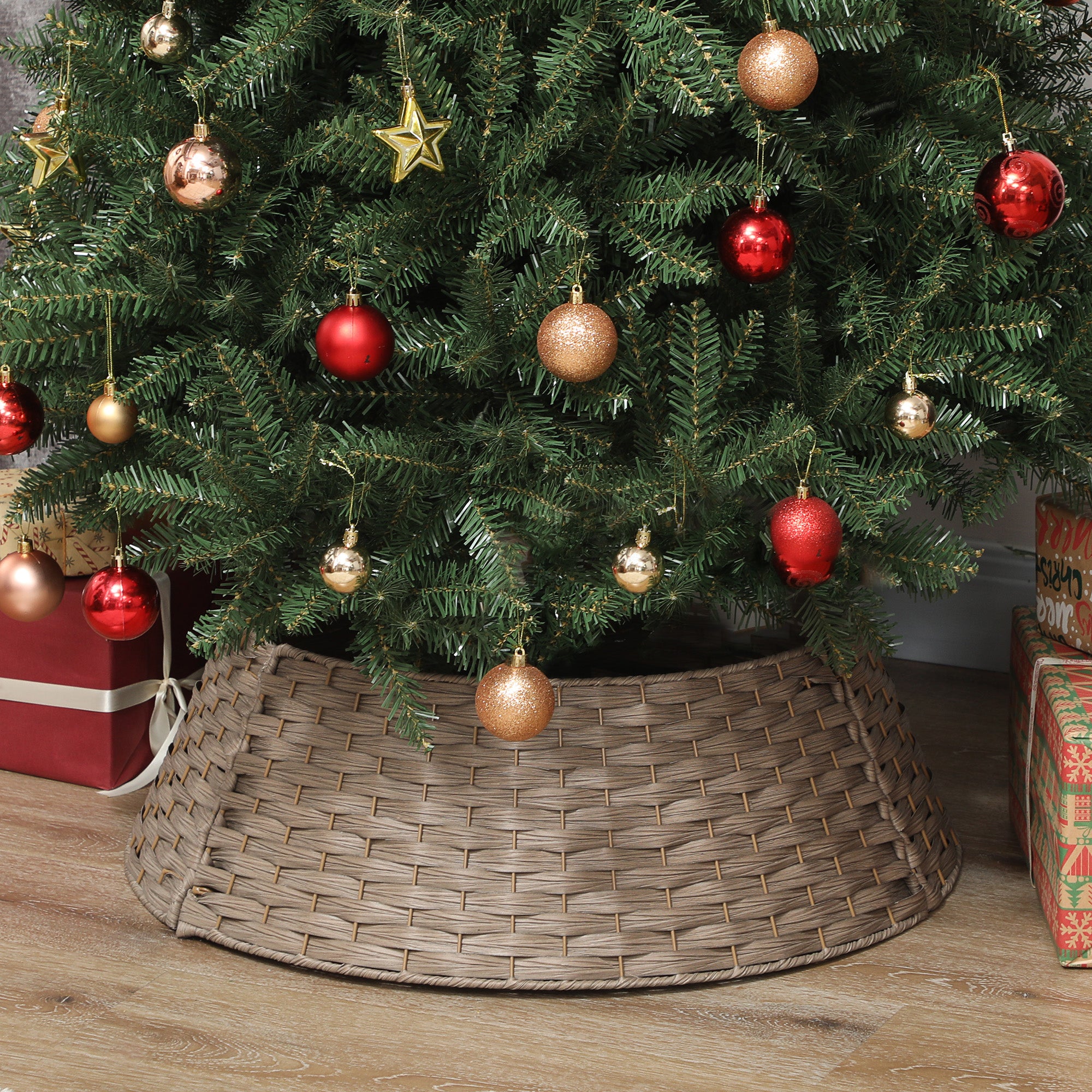 Rustic Christmas Tree Skirt – Rattan Stand Base Cover