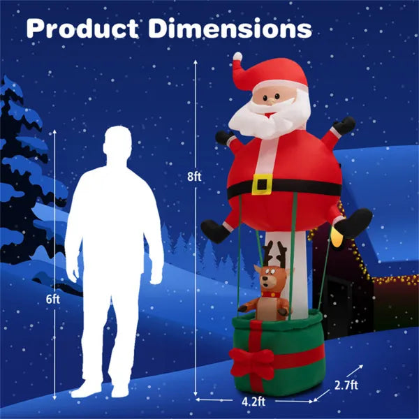 8ft LED Inflatable Santa Claus and Reindeer - Outdoor Christmas Decoration - LumiqHome