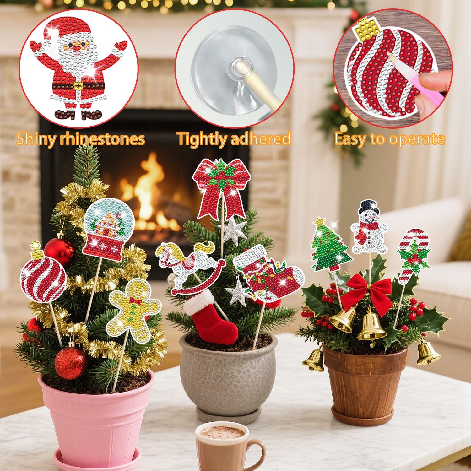 Christmas Rhinestone Painting Kits Set of 12 - DIY Garden Stake Decorations - LumiqHome