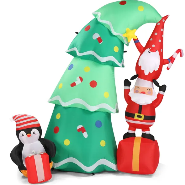 6ft LED Inflatable Christmas Tree with Elf & Santa - Outdoor Yard Decor - LumiqHome