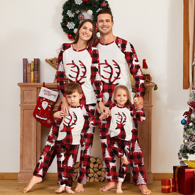 Christmas deer head print parent-child home service suit – matching family loungewear by LumiqHome