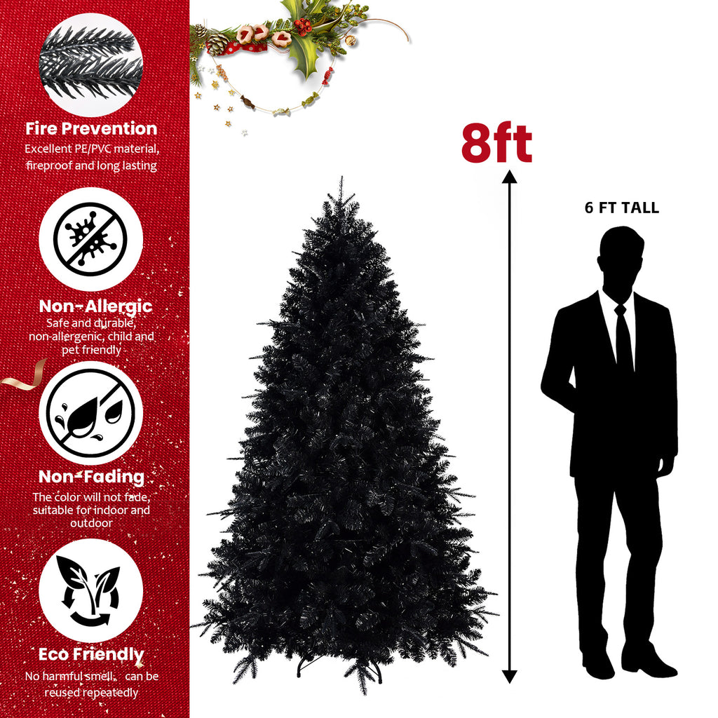 Pre-Lit Black Artificial Christmas Tree with White Lights - 5ft to 9ft - LumiqHome