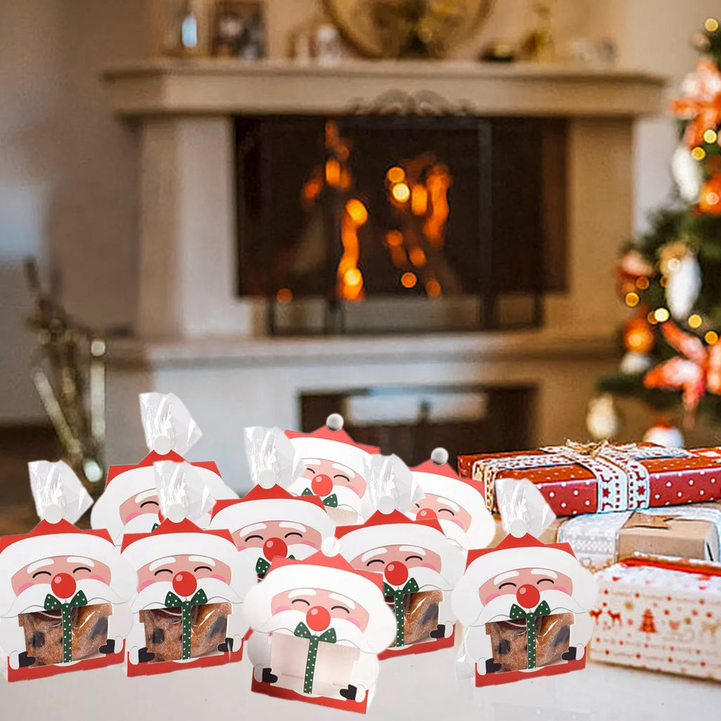 Christmas Candy Gift Boxes Set of 8 - Santa Design with Cellophane Bags - LumiqHome