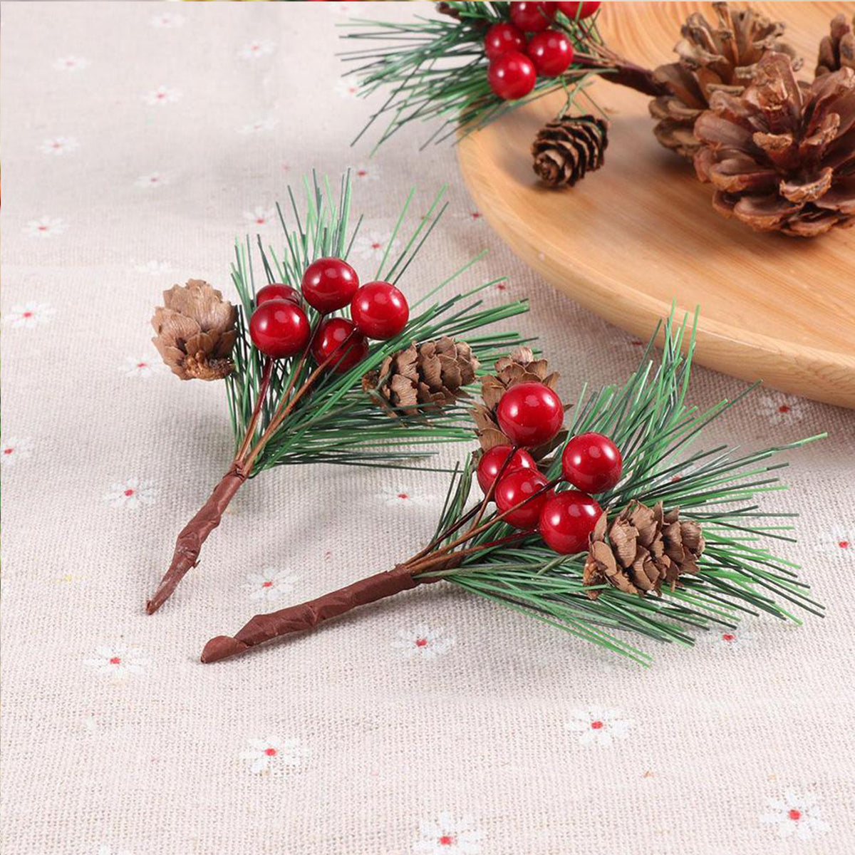 10 PCS Christmas Mini Artificial Pine Picks With Red Be – LumiqHome