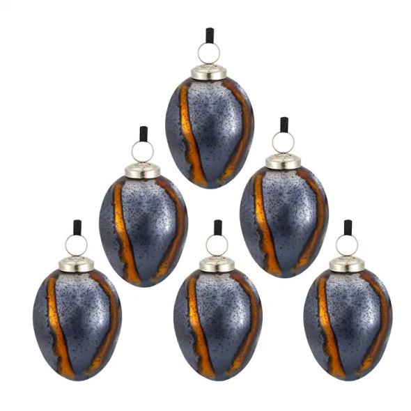 Egg-Shaped Glass Christmas Ball Ornaments Set of 6 - Hanging Tree Decorations - LumiqHome