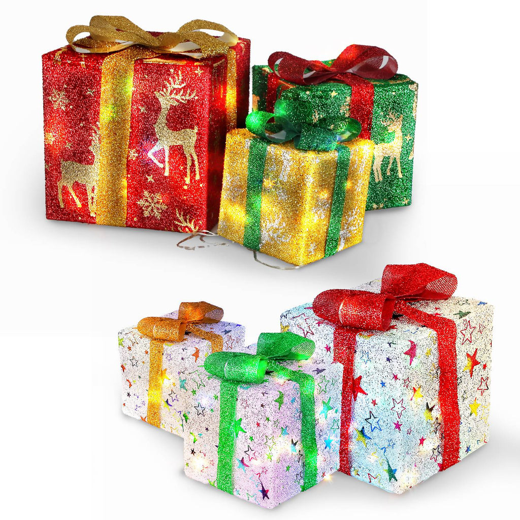 12in Motorized Pop-Up Christmas Gift Box - 60 LED Lights Deer or Star - LumiqHome