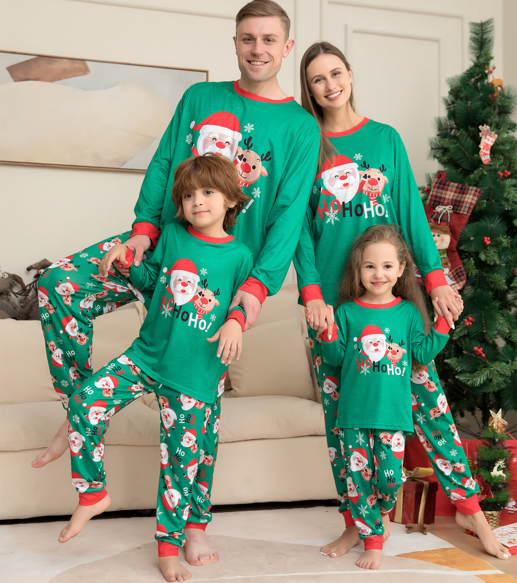 Family matching Christmas pajamas green family of four