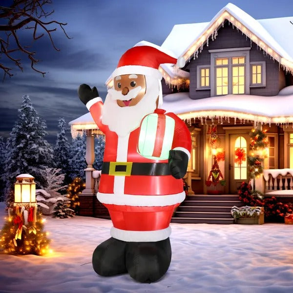 7ft LED Inflatable Black Santa Claus Holding Gift - Outdoor Yard Decor - LumiqHome