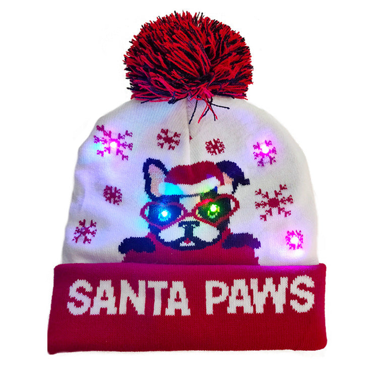 LED Christmas knitted beanie Santa Paws design – light up festive hat LumiqHome
