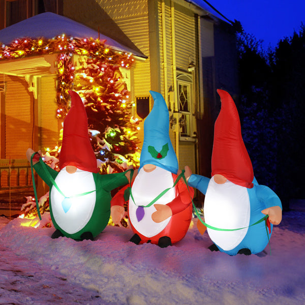 6.6ft LED Inflatable Three Christmas Gnomes Elves - Outdoor Yard Decor - LumiqHome