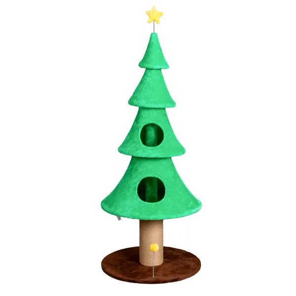 59" Christmas Tree Cat Tower – Large Cat Tree with Condos & Scratching Post – LumiqHome