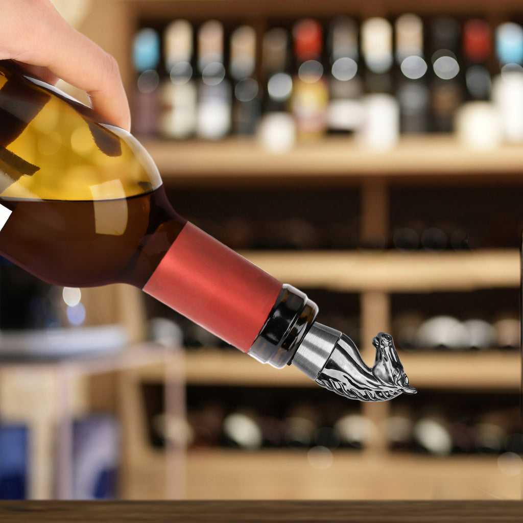 Horse head wine stopper elegantly placed on a wine bottle, adding luxury decor to any home bar.