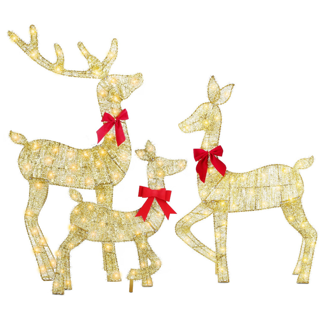 2D Lighted Christmas Deer Family Set of 3 - Buck, Doe & Fawn 8 Lighting Modes - LumiqHome