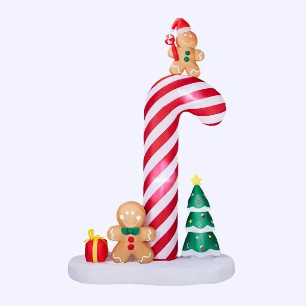 8.2ft LED Inflatable Giant Candy Cane with Gingerbread Men - Outdoor Yard Decor - LumiqHome