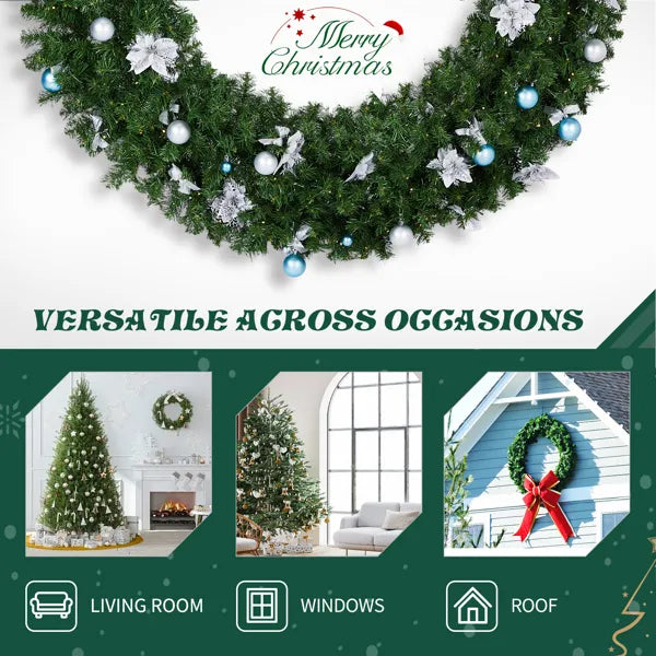 60in Pre-Lit Christmas Wreath - 220 Dual White Lights 600 Tips Light Green - LumiqHome