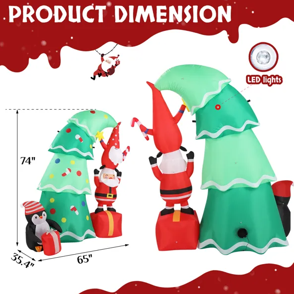 6ft LED Inflatable Christmas Tree with Elf & Santa - Outdoor Yard Decor - LumiqHome