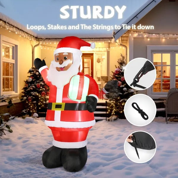 7ft LED Inflatable Black Santa Claus Holding Gift - Outdoor Yard Decor - LumiqHome