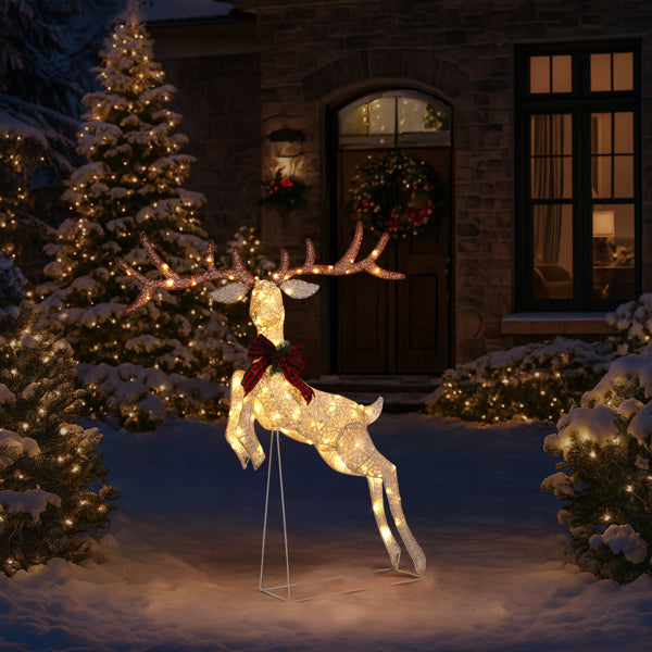 5ft Pre-Lit Jumping Reindeer Christmas Decoration - Warm White LED - LumiqHome