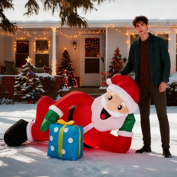 7ft LED Inflatable Santa Lying on Floor - Funny Outdoor Yard Christmas Decor - LumiqHome