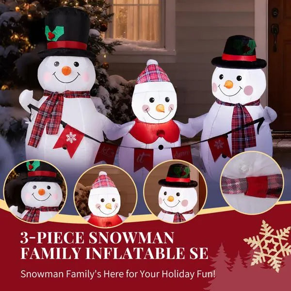 6.2ft LED Inflatable Snowman Family with Bunting - Outdoor Yard Decor - LumiqHome