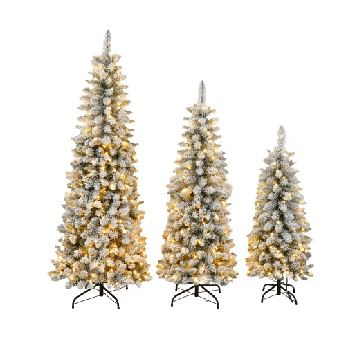 Snow Flocked Artificial Christmas Tree Set of 3 - 4ft 5ft 6ft Pre-Lit - LumiqHome