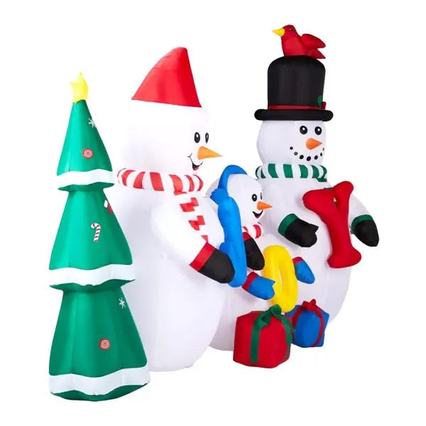 8ft LED Inflatable Snowman Family with JOY Sign & Christmas Tree - LumiqHome