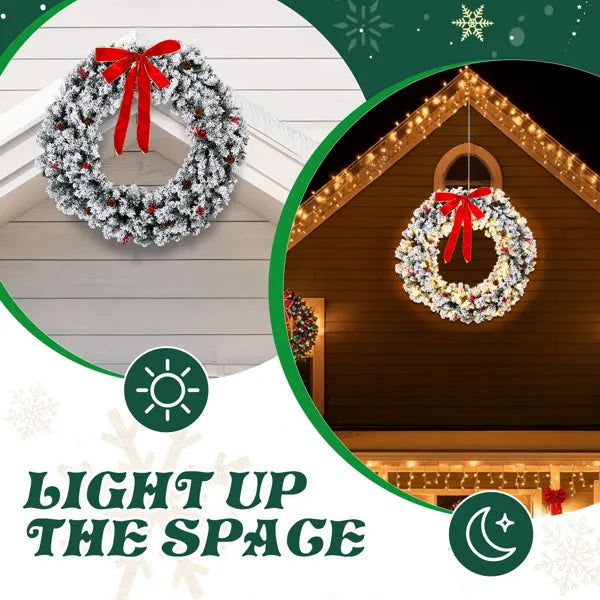 48in Pre-Lit Snow Flocked Christmas Wreath - 150 Warm White Lights 450 Tips - LumiqHome
