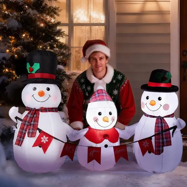 6.2ft LED Inflatable Snowman Family with Bunting - Outdoor Yard Decor - LumiqHome