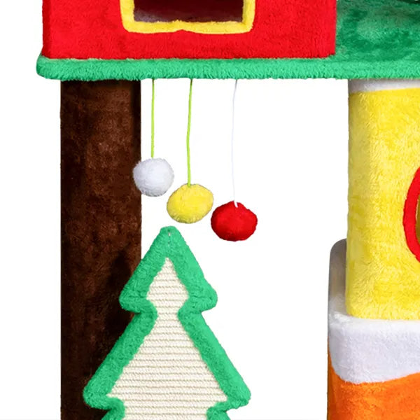 56" Christmas Themed Plush Cat Tree – Multi-Level Cat Tower – LumiqHome