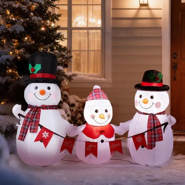 6.2ft LED Inflatable Snowman Family with Bunting - Outdoor Yard Decor - LumiqHome