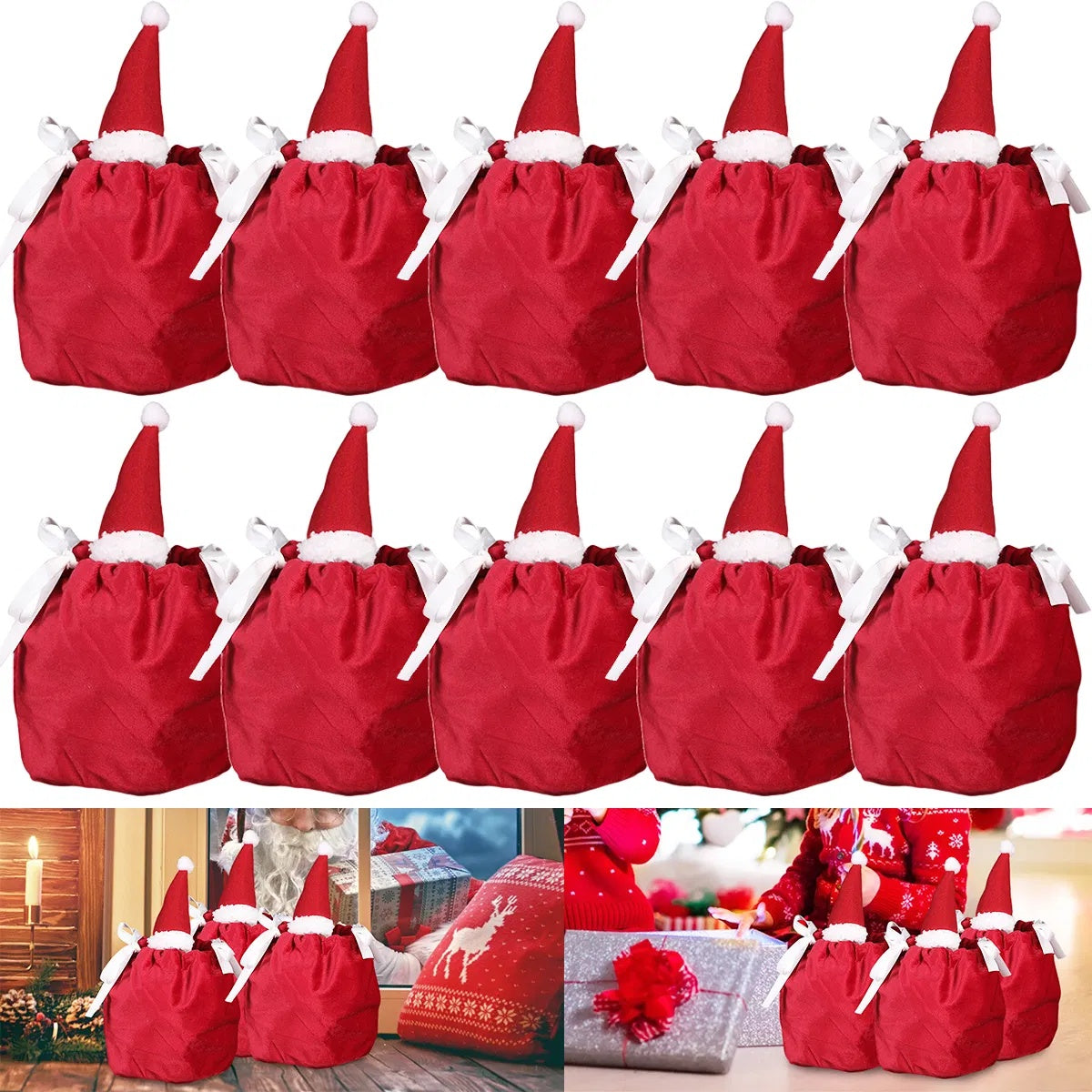 5Pcs Christmas Drawstring Bags Christmas Hat Design Fla by LumiqHome – elegant holiday home décor in a cozy setting