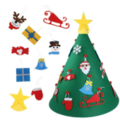 Felt 3D Christmas tree decoration featuring colorful ornaments, reindeer, and a star on top, perfect for festive displays.