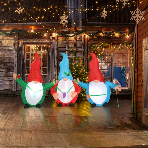6.6ft LED Inflatable Three Christmas Gnomes Elves - Outdoor Yard Decor - LumiqHome