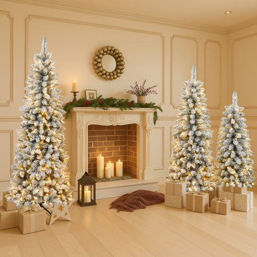 3 Pcs Flocked Artificial Christmas Tree Set With Lights by LumiqHome – elegant led christmas décor in a cozy setting